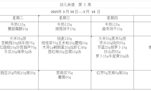 幼儿食谱第5周