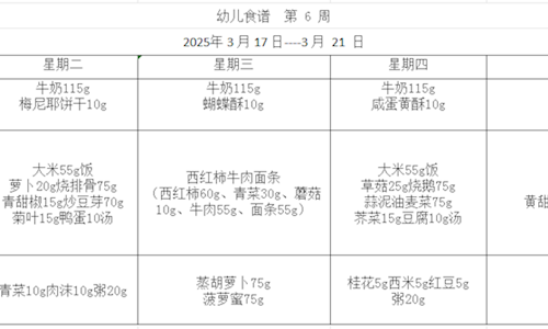 幼儿食谱  第 6 周